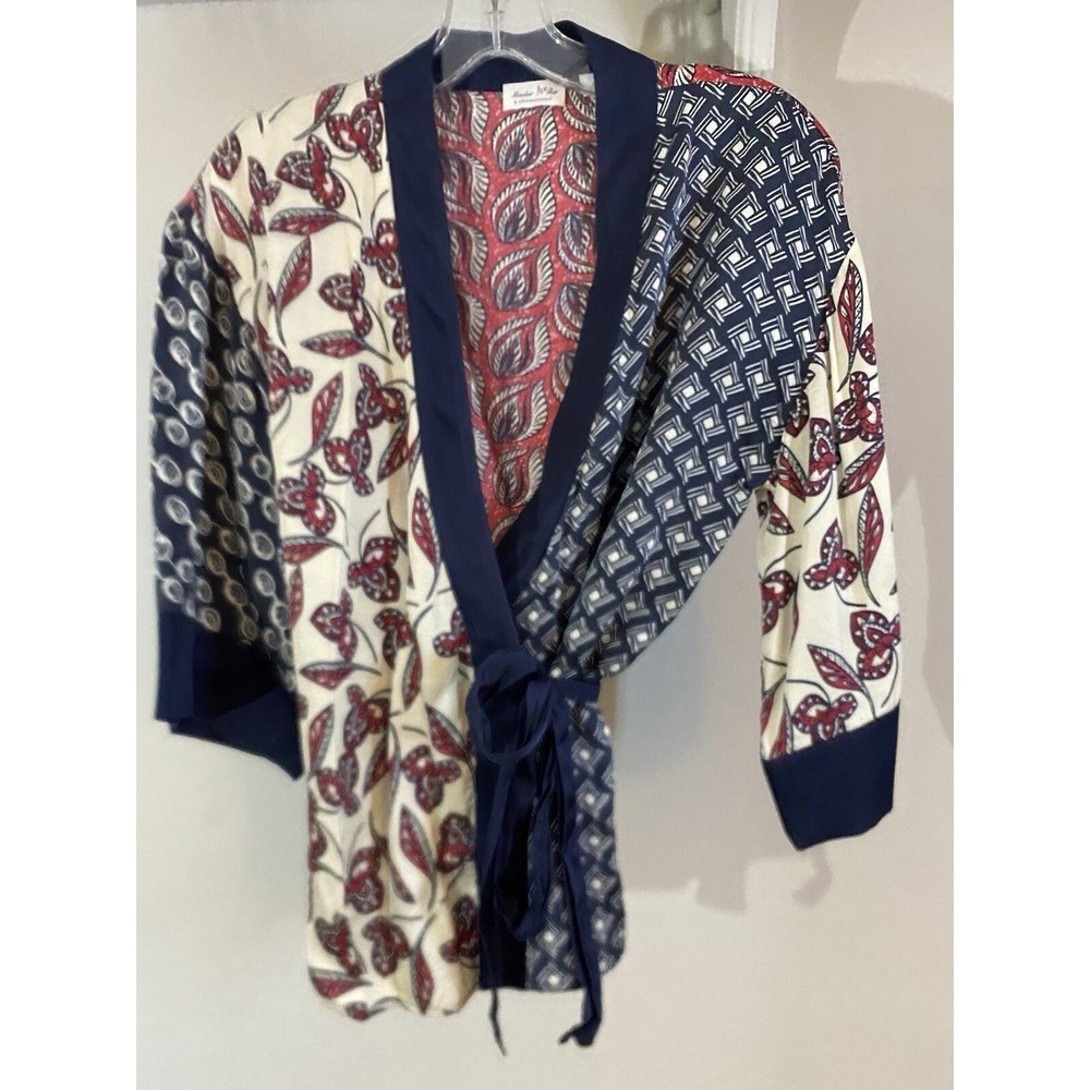 MEADOW RUE Blue & Red Floral Kimono Style Wrap Blouse‎ XS Anthropologie